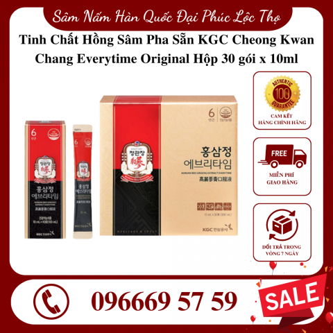Tinh Chất Hồng Sâm Pha Sẵn KGC Cheong Kwan Chang Everytime Original Chính Phủ Hàn Quốc Hộp 30 gói x 10ml
 